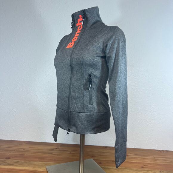 Bench Women's Zip Up Athleisure Jacket Asymmetrical Gray Mock Neck Thumbholes XS - Picture 3 of 7